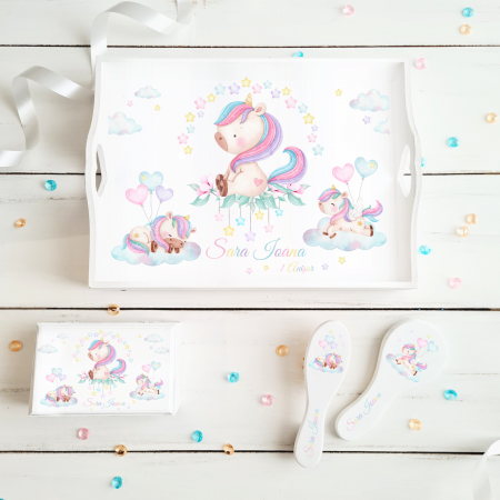 Aniversare 1An - Unicorn Story - Set Aniversare 1An – Tava mot, cutie, perie si oglinda