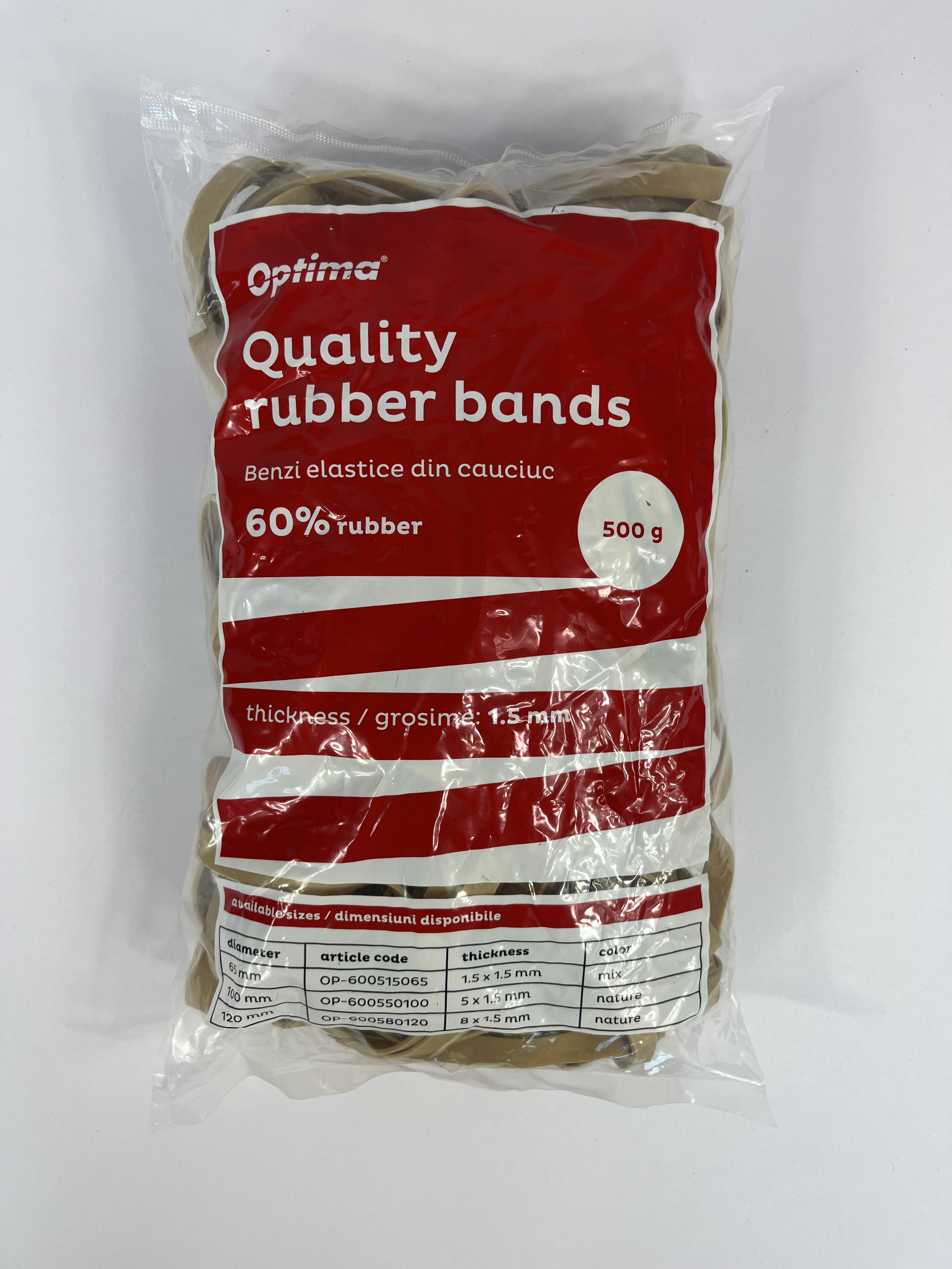 Buretiere, elastice - Elastice pentru bani, 60% cauciuc, 500gr/punga, D120, grosime 8mm x 1.5mm, Optima - natural