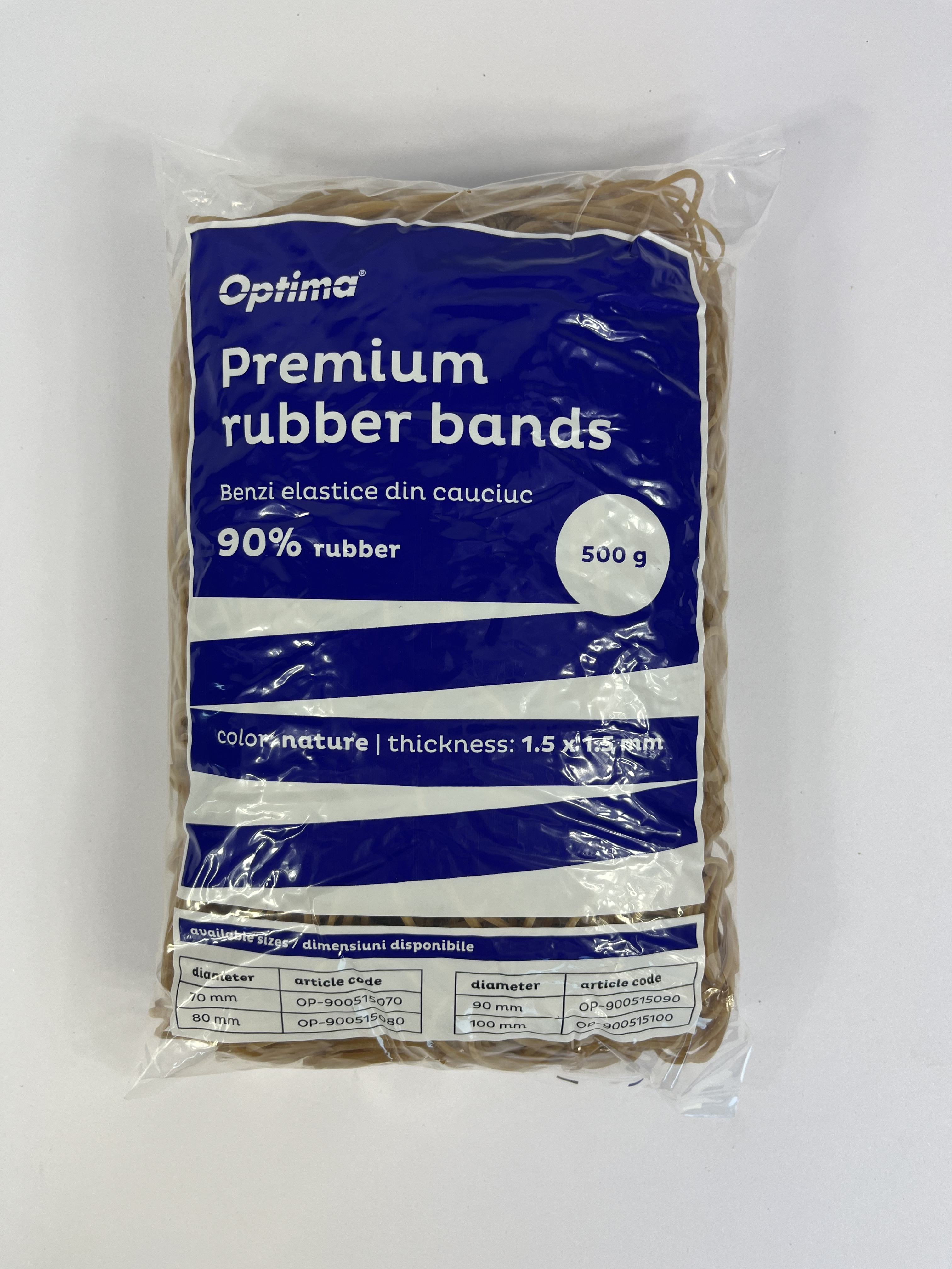 Buretiere, elastice - Elastice pentru bani, 90% cauciuc, 500gr/punga, D 70, grosime 1.5mm x 1.5mm, Optima - natural