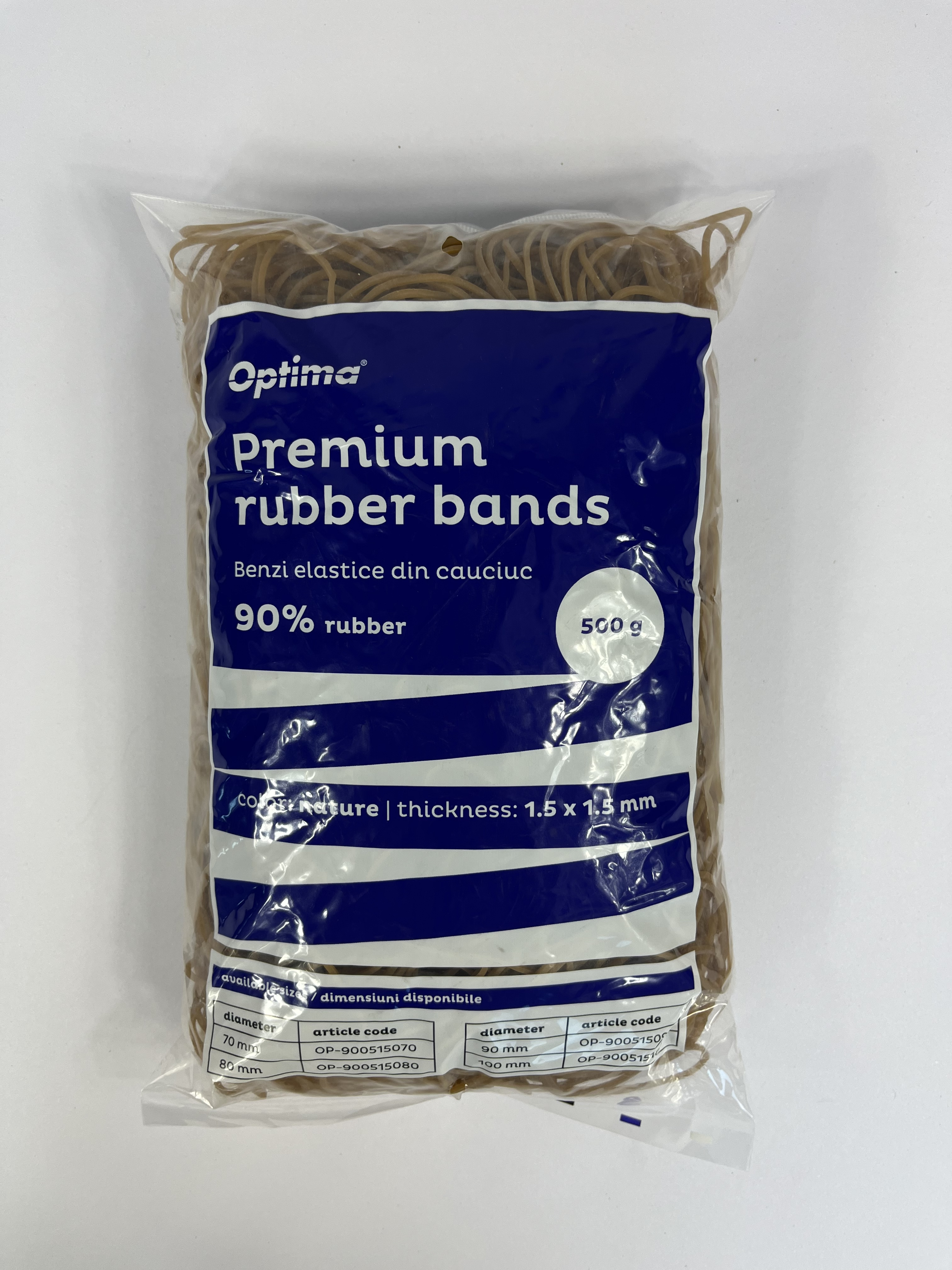 Buretiere, elastice - Elastice pentru bani, 90% cauciuc, 500gr/punga, D 90, grosime 1.5mm x 1.5mm, Optima - natural