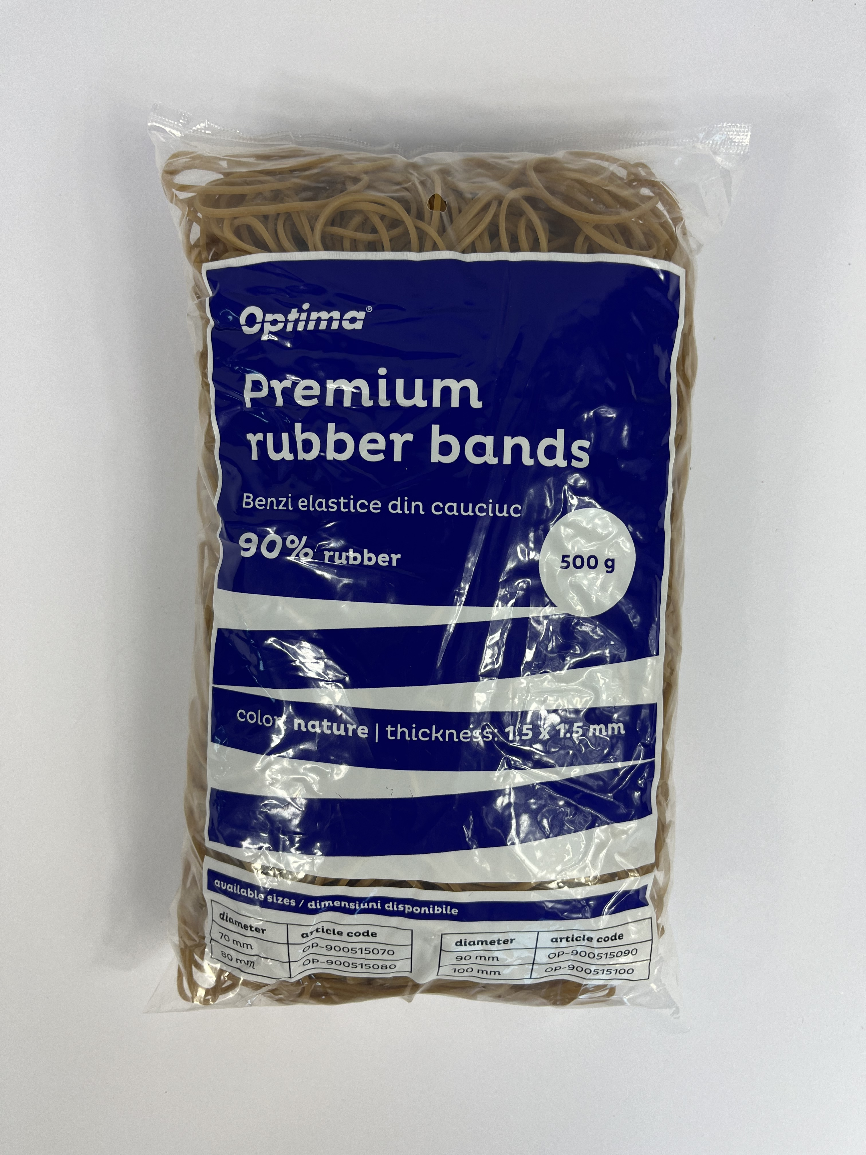 Buretiere, elastice - Elastice pentru bani, 90% cauciuc, 500gr/punga, D100, grosime 1.5mm x 1.5mm, Optima - natural