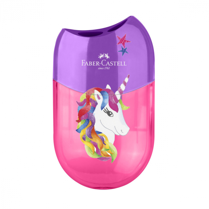 ASCUTITOARE PLASTIC DUBLA CU CONTAINER UNICORNI SI DINOZAURI FABER-CASTELL [2]