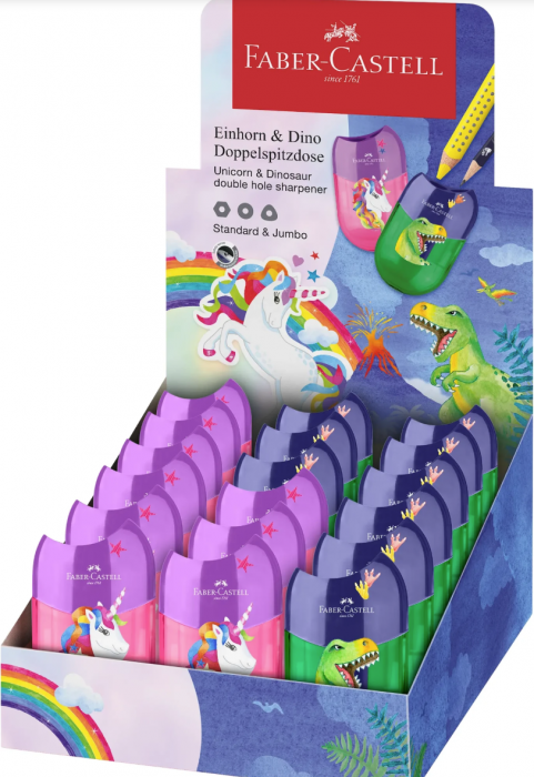 ASCUTITOARE PLASTIC DUBLA CU CONTAINER UNICORNI SI DINOZAURI FABER-CASTELL [3]