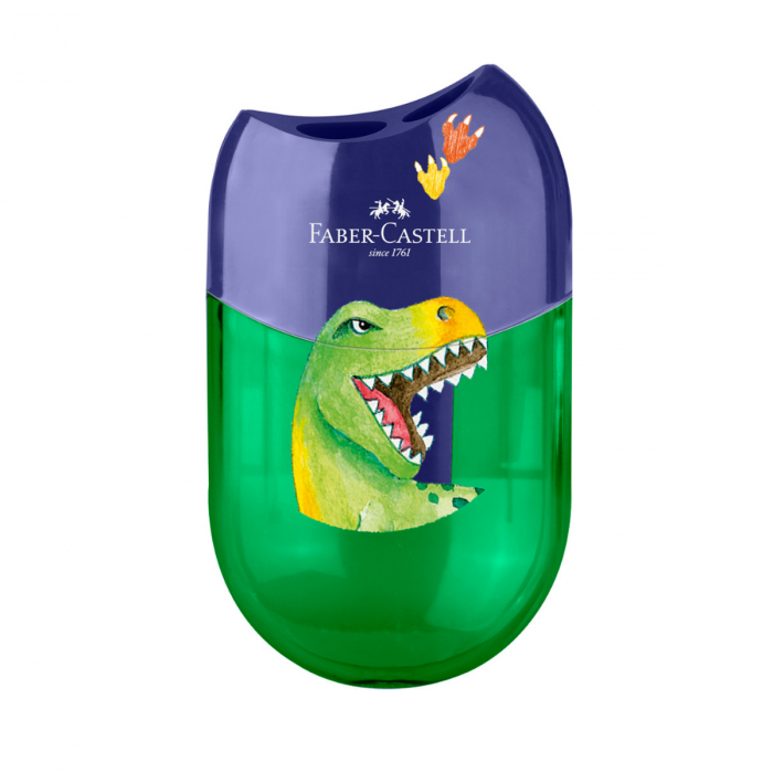 ASCUTITOARE PLASTIC DUBLA CU CONTAINER UNICORNI SI DINOZAURI FABER-CASTELL [1]