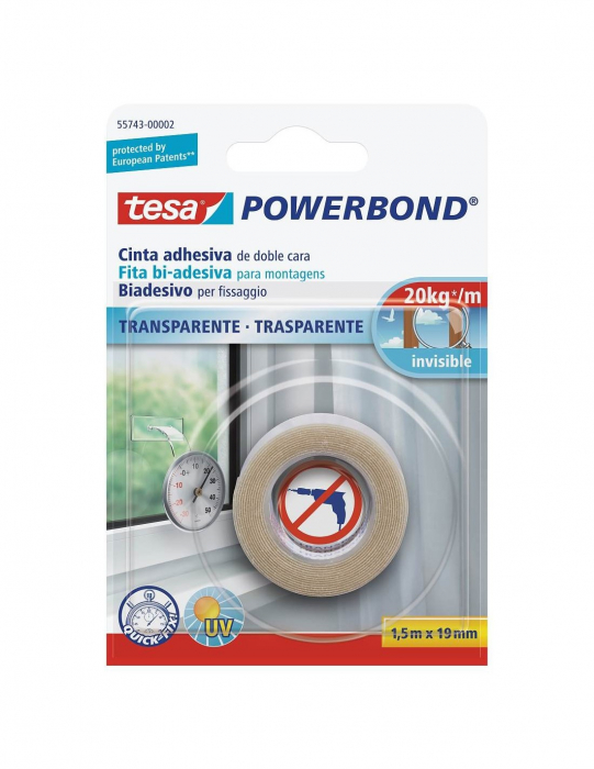 BANDA DUBLU ADEZIVA TRANSPARENTA 1.5M 19MM TESA [1]