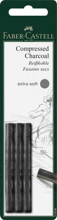 BLISTER 3 BUC CARBUNE PRESAT PITT MONOCHROME EXTRA-SOFT FABER-CASTELL [1]