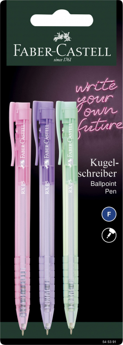 BLISTER 3 BUC ROLLER 0.5MM SEMI-GEL CU MECANISM CUL PASTEL MINA ALBASTRA RX5 FABER-CASTELL [1]