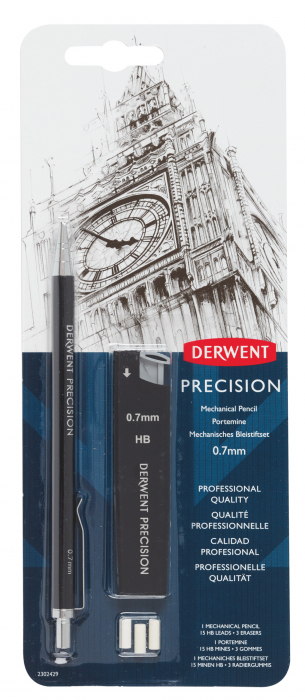 BLISTER CREION MECANIC 0.7MM PROFESIONAL NEGRU +MINE + 2 RADIERE DERWENT [1]