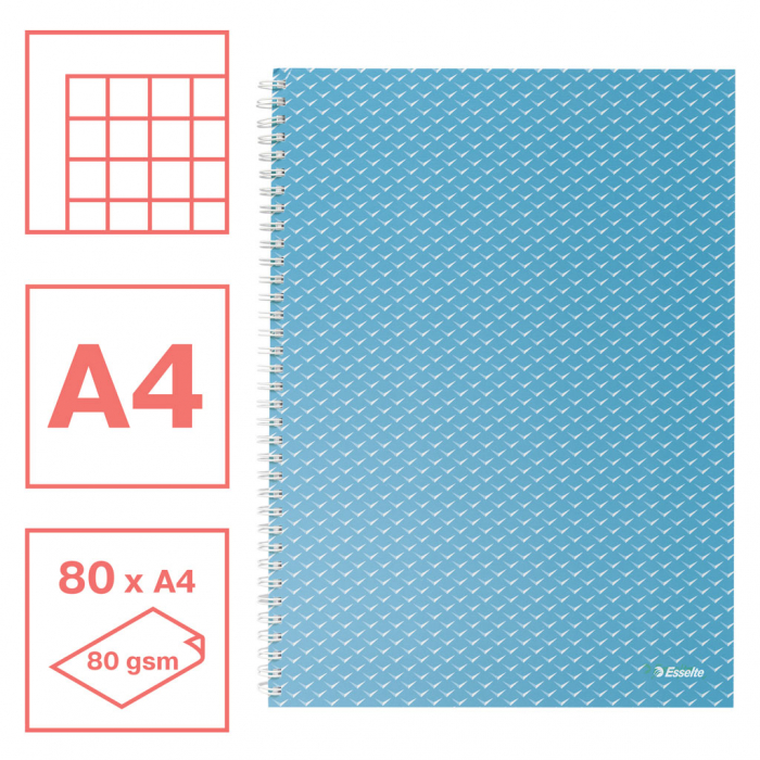 CAIET BIROU SPIRA A4 80 FILE ARITMETICA ALBASTRU COPERTA CARTON COLOUR'BREEZE ESSELTE [2]