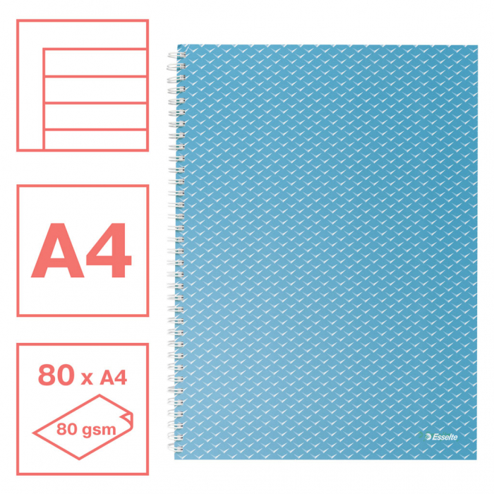 CAIET BIROU SPIRA A4 80 FILE DICTANDO ALBASTRU COPERTA CARTON COLOUR'BREEZE ESSELTE [2]