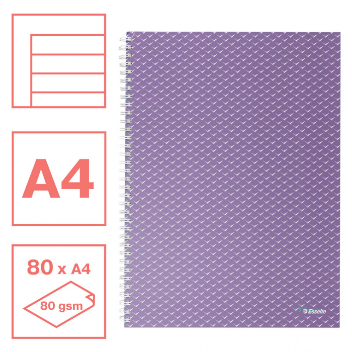 CAIET BIROU SPIRA A4 80 FILE DICTANDO LAVANDA COPERTA CARTON COLOUR'BREEZE ESSELTE [2]