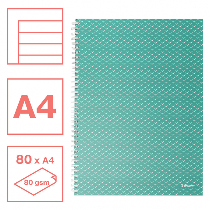 CAIET BIROU SPIRA A4 80 FILE DICTANDO VERDE COPERTA CARTON COLOUR'BREEZE ESSELTE [2]