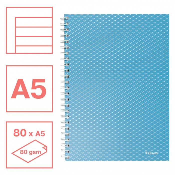 CAIET BIROU SPIRA A5 80 FILE DICTANDO ALBASTRU COPERTA CARTON COLOUR'BREEZE ESSELTE [2]