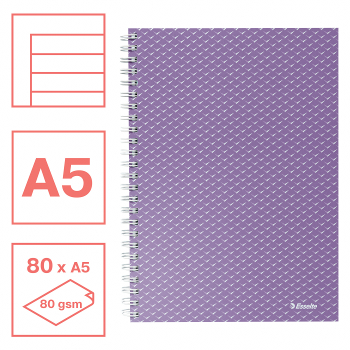 CAIET BIROU SPIRA A5 80 FILE DICTANDO LAVANDA COPERTA CARTON COLOUR'BREEZE ESSELTE [2]