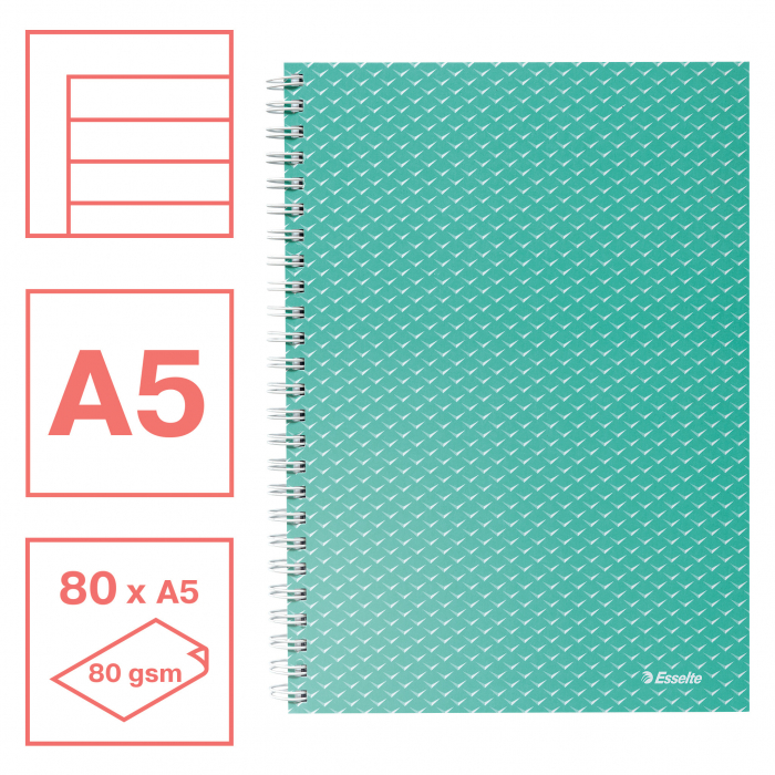 CAIET BIROU SPIRA A5 80 FILE DICTANDO VERDE COPERTA CARTON COLOUR'BREEZE ESSELTE [2]