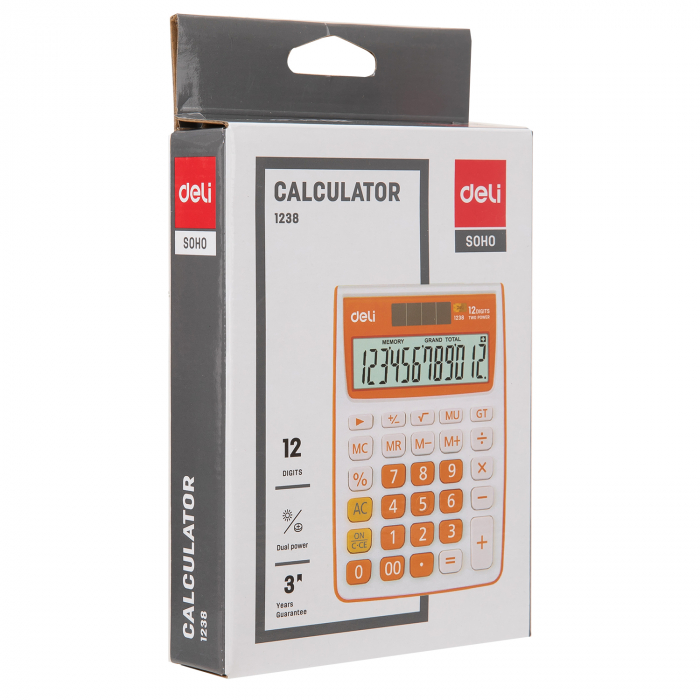 CALCULATOR BIROU 12DIG ALB-PORTOCALIU 1238 DELI [4]