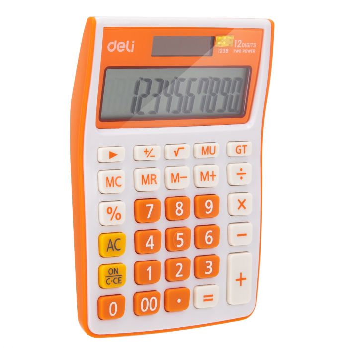 CALCULATOR BIROU 12DIG ALB-PORTOCALIU 1238 DELI [2]