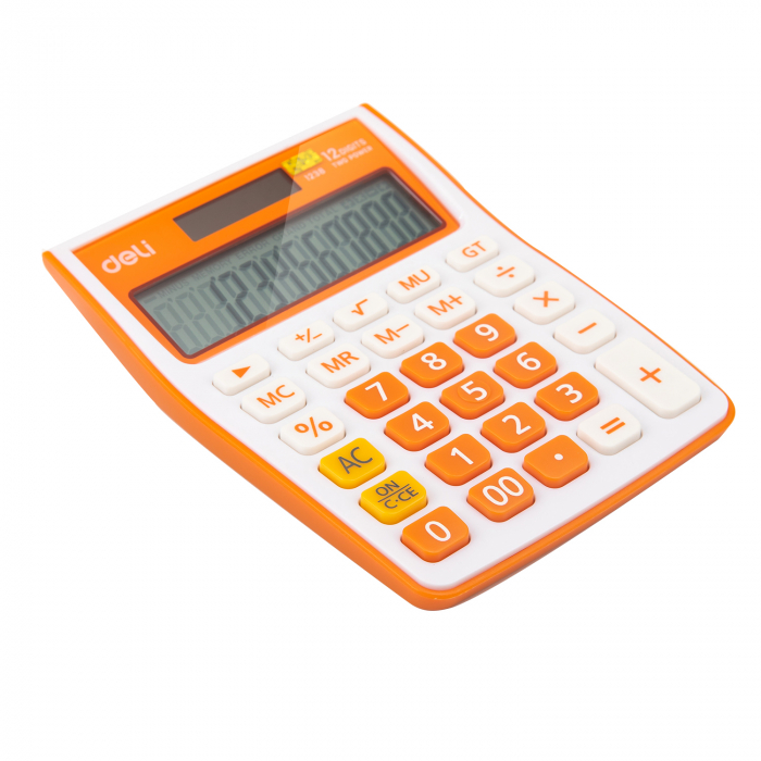 CALCULATOR BIROU 12DIG ALB-PORTOCALIU 1238 DELI [3]