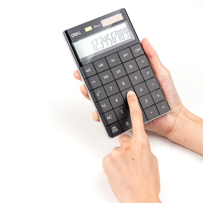 CALCULATOR BIROU 12DIG MODERN NEGRU DELI [2]