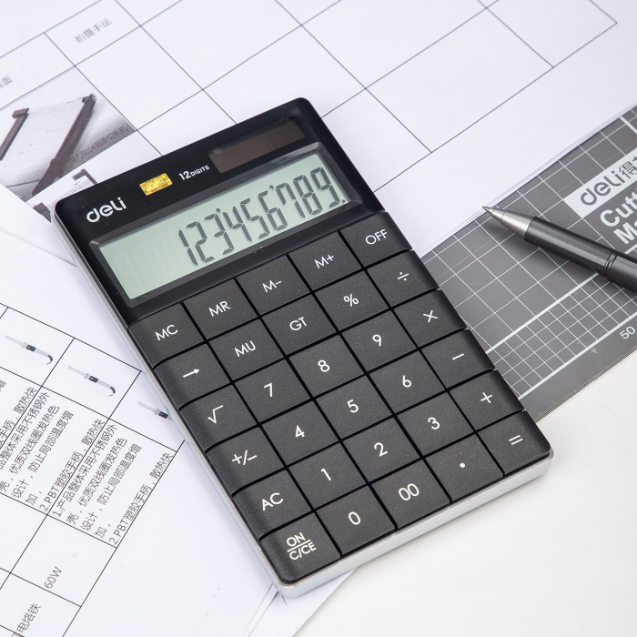 CALCULATOR BIROU 12DIG MODERN NEGRU DELI [3]