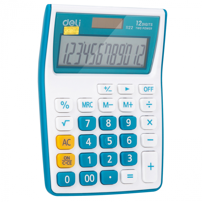 CALCULATOR BUZUNAR 12DIG ALB-ALBASTRU 1122 DELI [2]