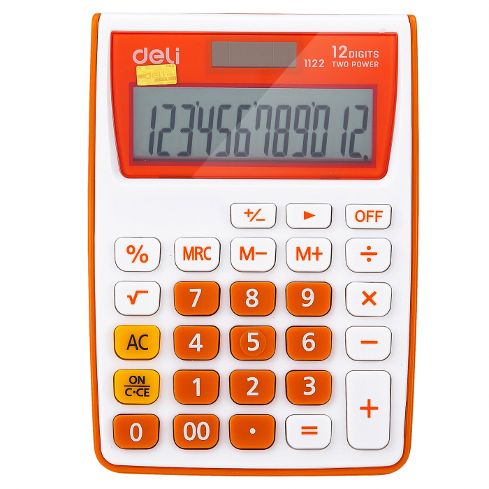 CALCULATOR BUZUNAR 12DIG ALB-PORTOCALIU 1122 DELI [1]