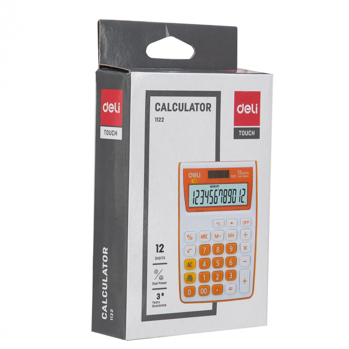 CALCULATOR BUZUNAR 12DIG ALB-PORTOCALIU 1122 DELI [4]
