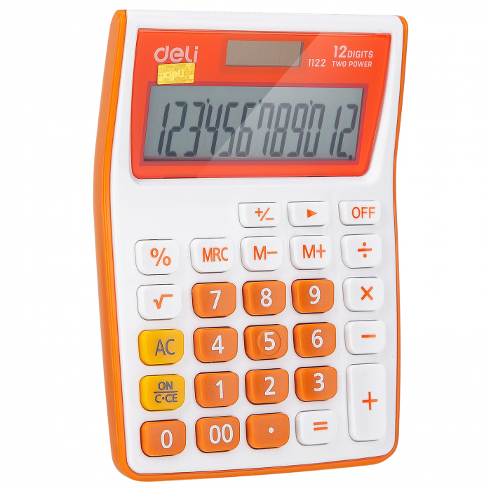 CALCULATOR BUZUNAR 12DIG ALB-PORTOCALIU 1122 DELI [2]