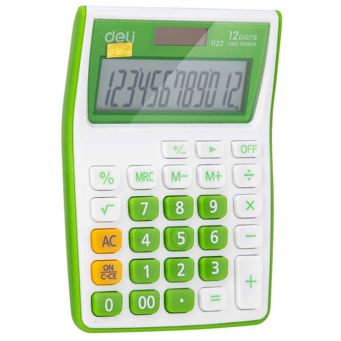 CALCULATOR BUZUNAR 12DIG ALB-VERDE 1122 DELI [2]