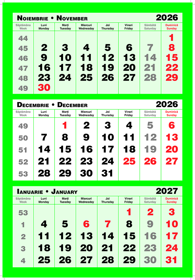 Calendar de perete Triptic 3 culori verde, CT [1]
