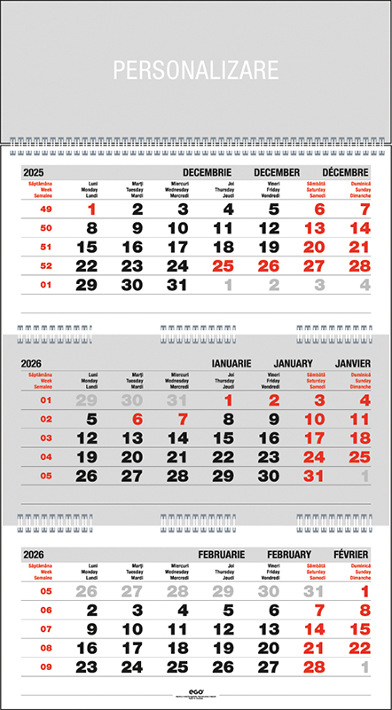 Calendar de perete Triptic Pliat, CA [1]
