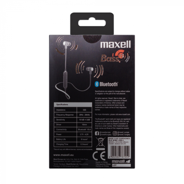 CASTI FARA FIR BLUETOOTH CU MICROFON BASS-13 NEGRE MAXELL [5]