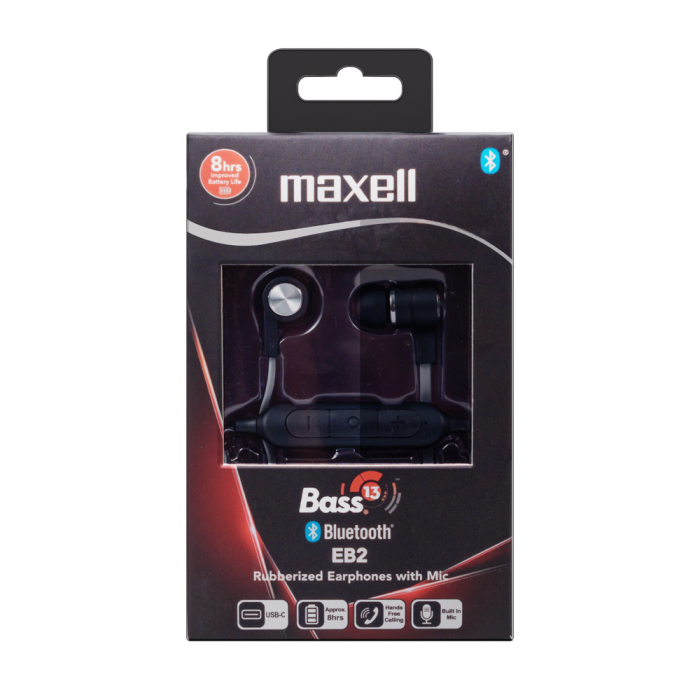 CASTI FARA FIR BLUETOOTH CU MICROFON BASS-13 NEGRE MAXELL [2]