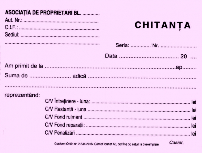 Chitantier pentru asociatii de proprietari, autocopiativ, A6 , 3 ex.(3 x 50 seturi) - personalizat [2]