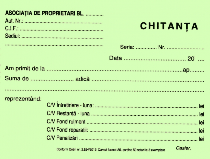Chitantier pentru asociatii de proprietari, autocopiativ, A6 , 3 ex.(3 x 50 seturi) - personalizat [3]