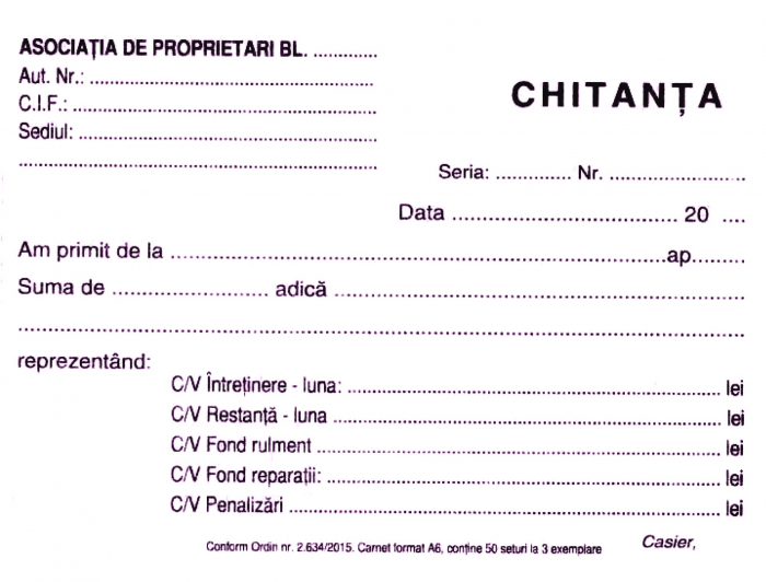 Chitantier pentru asociatii de proprietari, autocopiativ, A6 , 3 ex.(3 x 50 seturi) [1]
