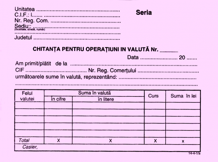 Chitantier pentru operatiuni in valuta, autocopiativ, A6 , 3 ex.(3 x 50 seturi) - personalizat [2]