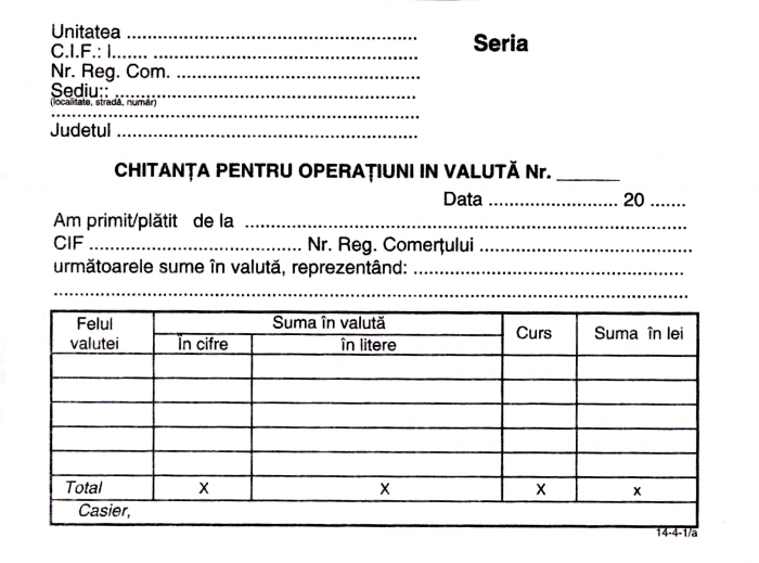 Chitantier pentru operatiuni in valuta, autocopiativ, A6 , 3 ex.(3 x 50 seturi) - personalizat [1]