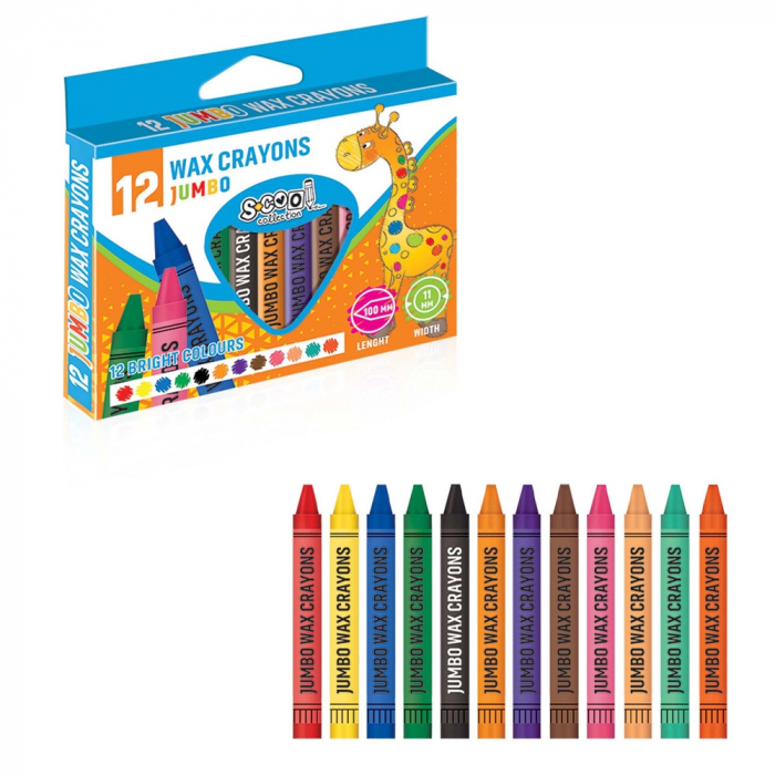 Creioane Cerate, JUMBO, 12 Culori/Set - S-COOL [2]