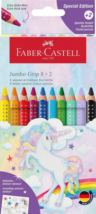 CREIOANE COLORATE 8+2 CULORI JUMBO GRIP UNICORNI FABER-CASTELL [1]