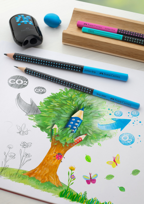 CREION GRAFIT B JUMBO GRIP TWO TONE NEGRU-ALBASTRU 2022 FABER-CASTELL [2]
