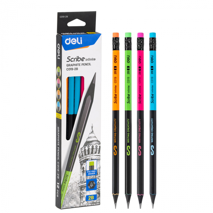 CREION GRAFIT CU GUMA LEMN NEGRU 2B DELI [5]