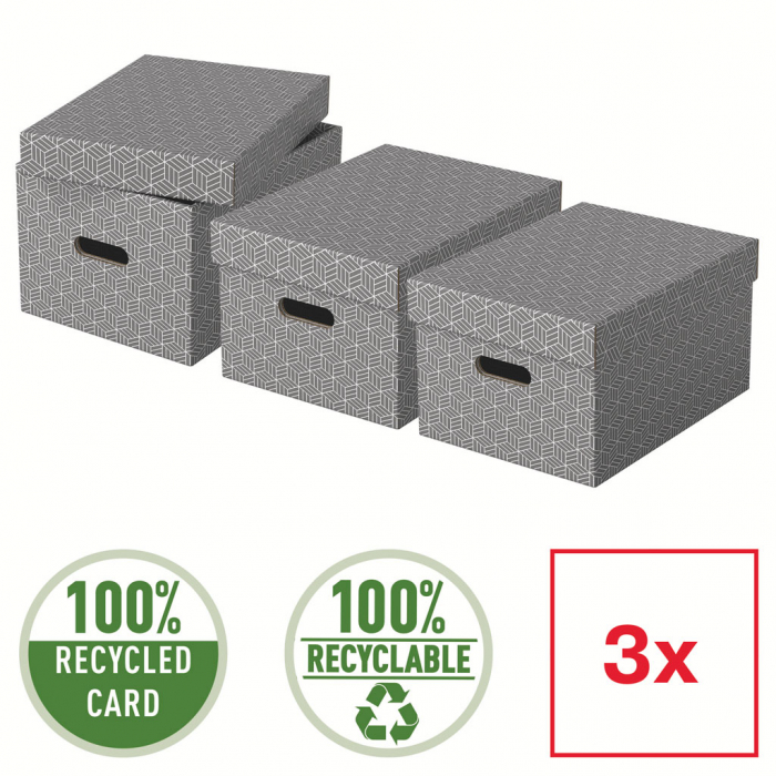 CUTIE DEPOZITARE CU CAPAC 36 x 26 x 20CM GRI RECICLAT FSC 3/SET ESSELTE [2]