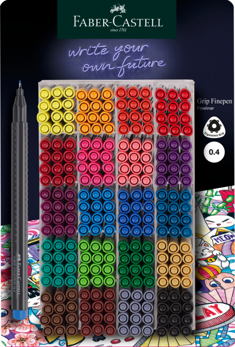 DISPLAY 300 BUC LINER GRIP 0.4MM DIVERSE CULORI FABER-CASTELL [1]