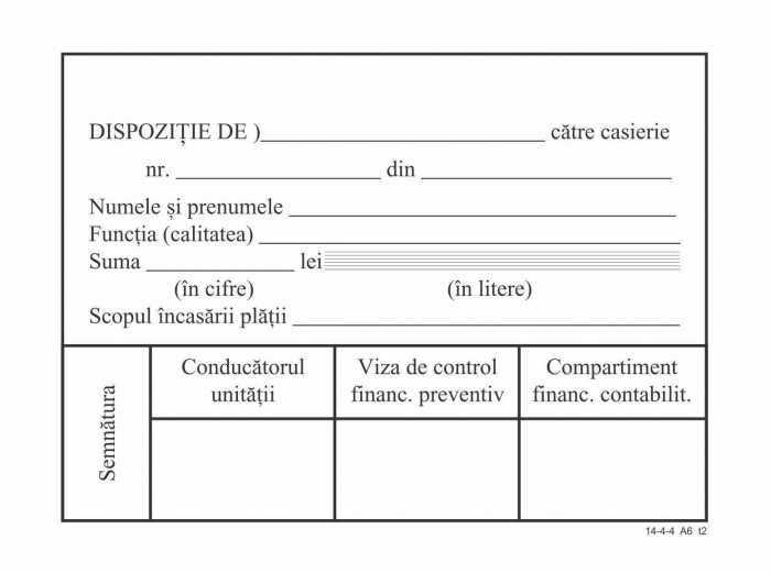 Dispozitie de plata catre casierie, autocopiativa, A5, 2 ex.(2 x 50 seturi) [1]