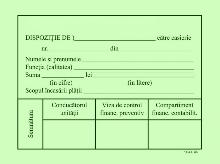 Dispozitie de plata catre casierie, autocopiativa, A5, 2 ex.(2 x 50 seturi) [2]