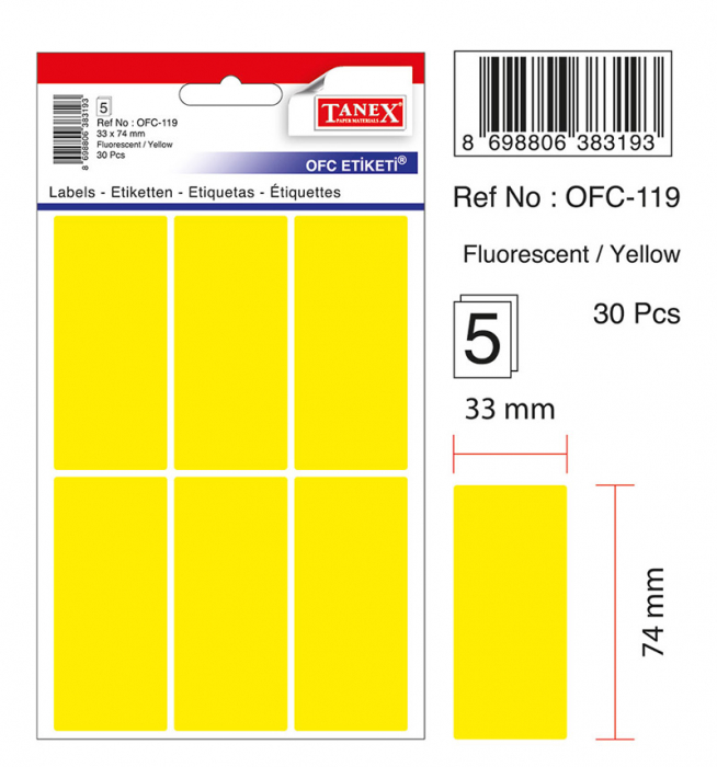 ETICHETE 33*74MM COLTURI ROTUNDE GALBENE 30/SET TANEX [2]