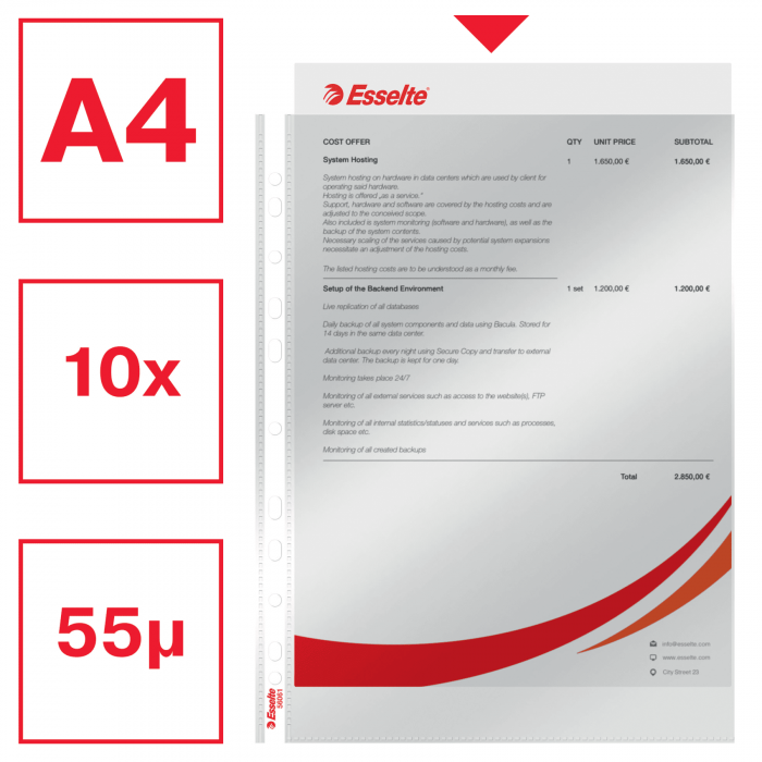 FOLIE PROTECTIE A4 CRISTAL 55 MICRONI 10/SET ESSELTE [2]