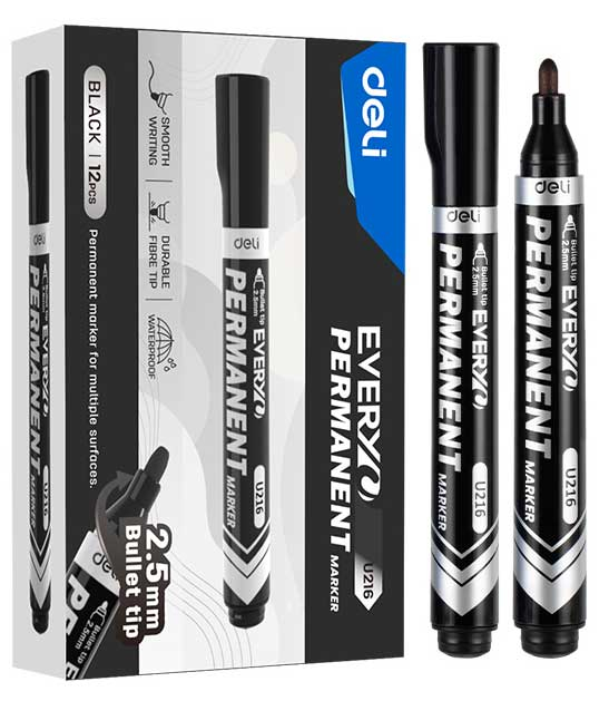 MARKER PERMANENT NEGRU VARF ROTUND 2.5MM DELI [3]