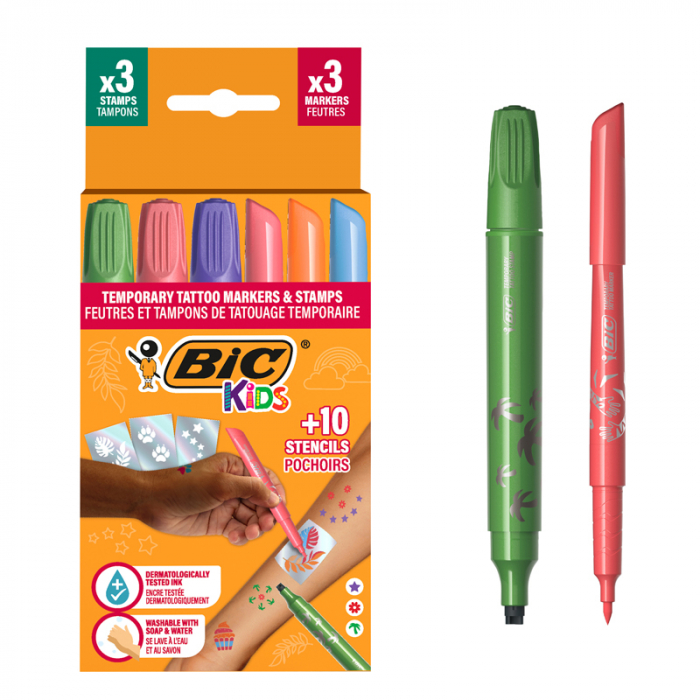 MARKER TATTOO KIDS SET 3 MARKERE + 3 STAMPILE + 10 SABLOANE BIC [3]